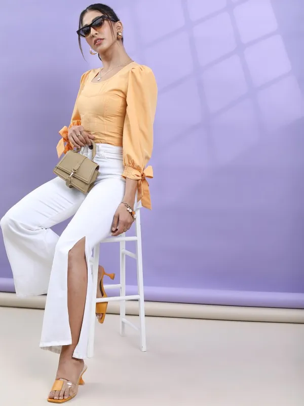 Tokyo Talkies Women Orange Solid Regular Top