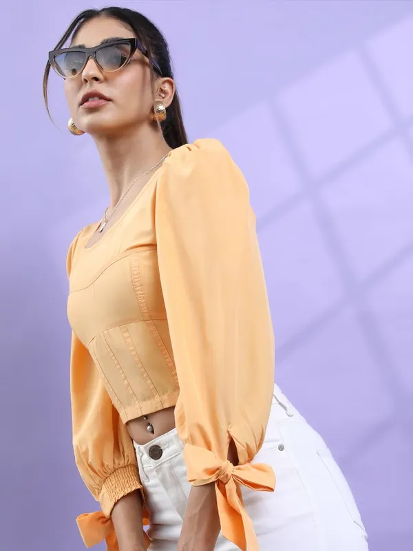 Tokyo Talkies Women Orange Solid Regular Top