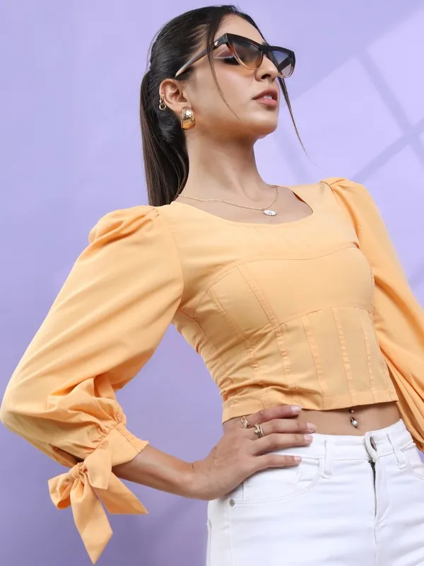 Tokyo Talkies Women Orange Solid Regular Top