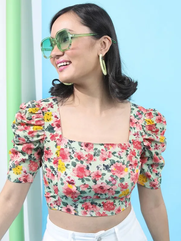  Tokyo Talkies Women Green Printed Regular Tops