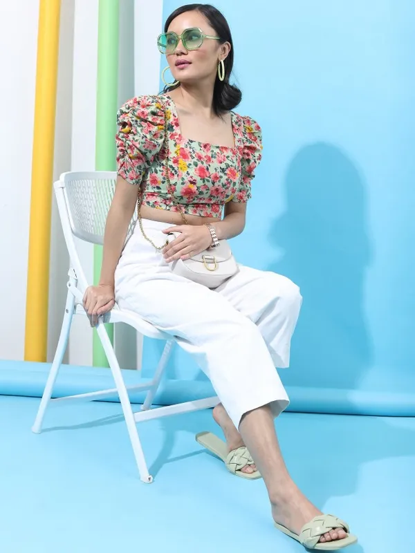  Tokyo Talkies Women Green Printed Regular Tops