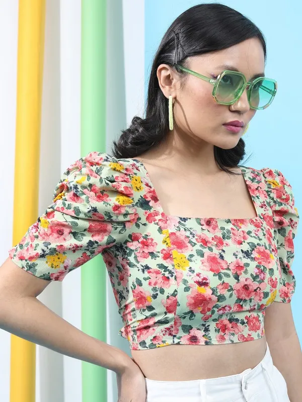  Tokyo Talkies Women Green Printed Regular Tops