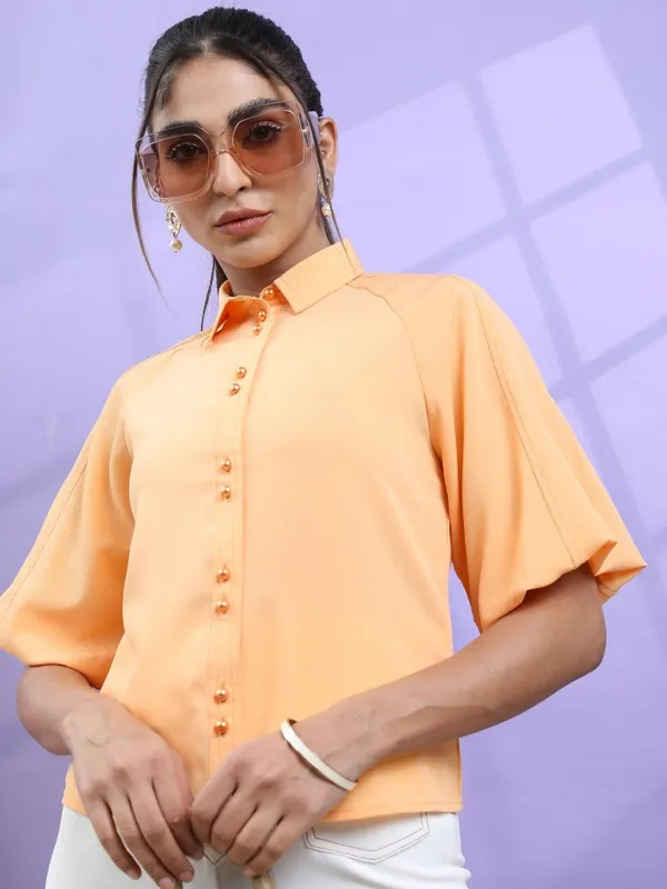 Tokyo Talkies Women Orange Solid Regular Top