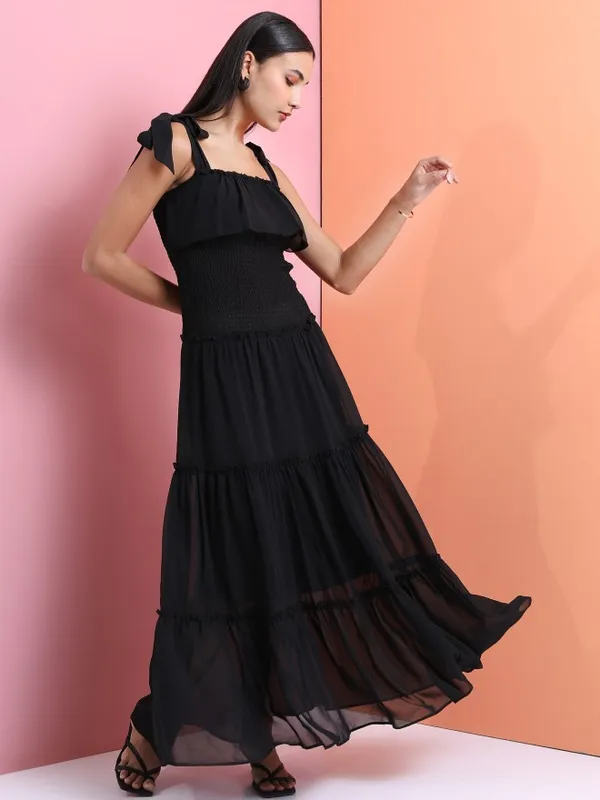  Tokyo Talkies Women Black Solid Maxi Dresses