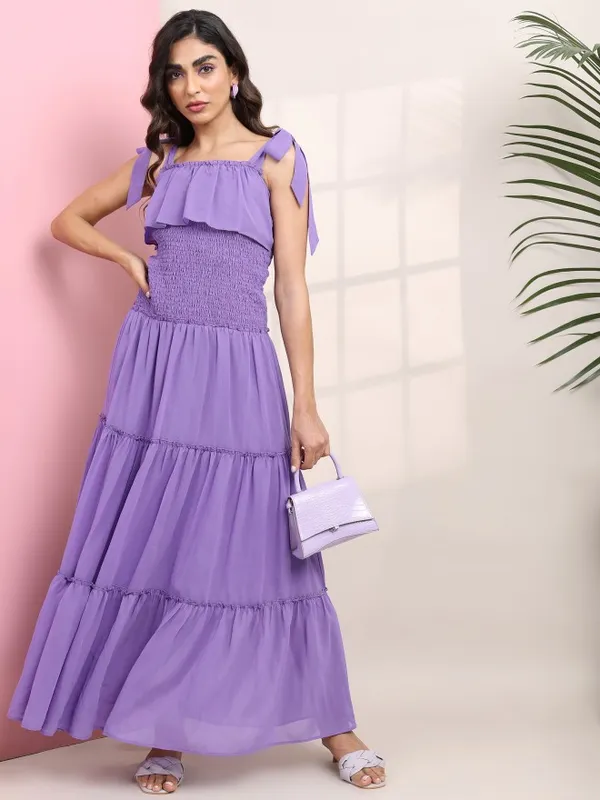  Tokyo Talkies Women Purple Solid Maxi Dresses