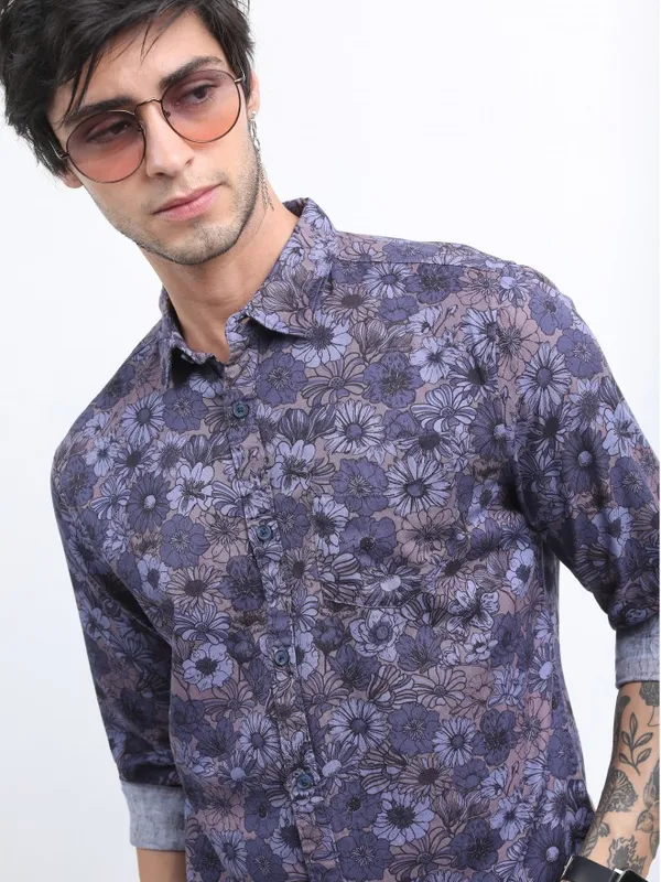  Ketch Men Blue Printed Slim Fit Casual Shirts