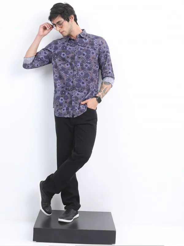  Ketch Men Blue Printed Slim Fit Casual Shirts