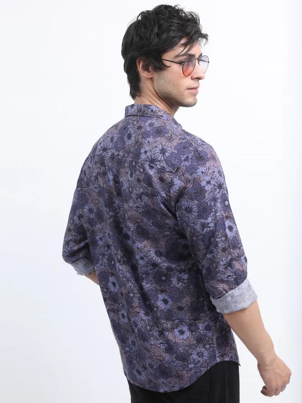  Ketch Men Blue Printed Slim Fit Casual Shirts