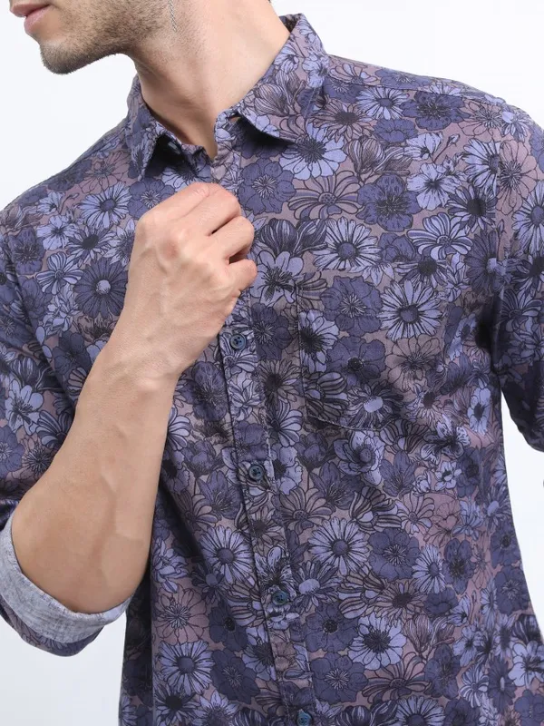  Ketch Men Blue Printed Slim Fit Casual Shirts