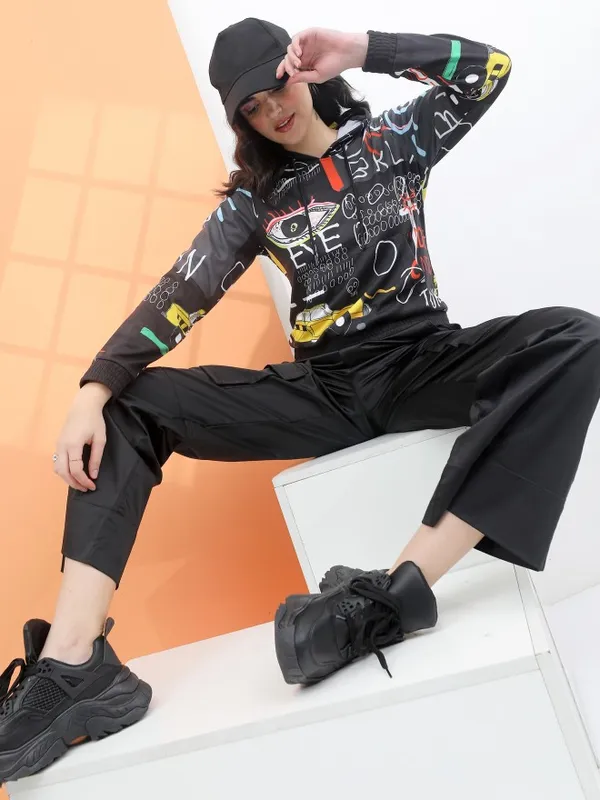  Tokyo Talkies Women Multi Printed Pullover Hood Sweatshirts