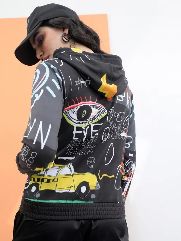  Tokyo Talkies Women Multi Printed Pullover Hood Sweatshirts