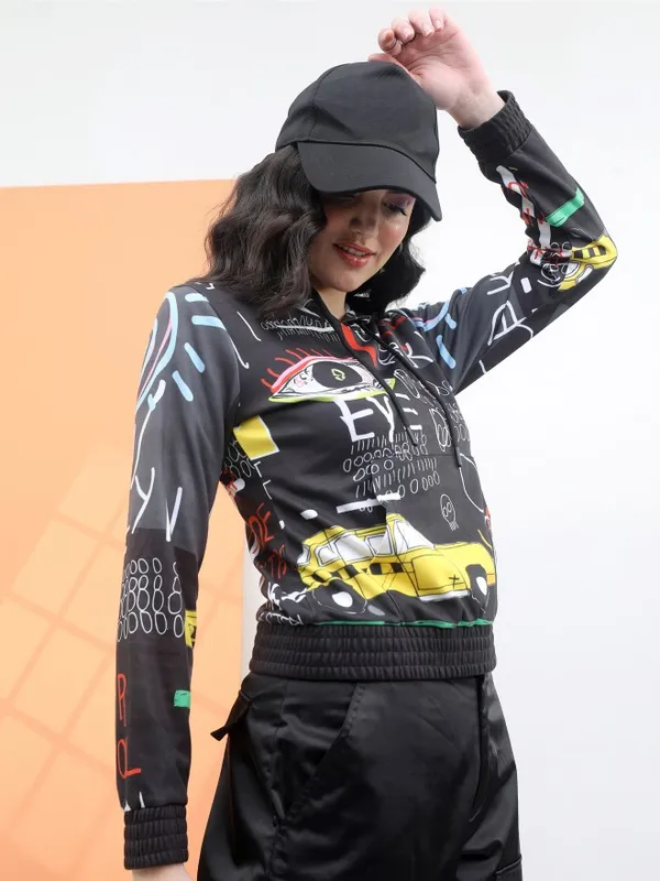  Tokyo Talkies Women Multi Printed Pullover Hood Sweatshirts