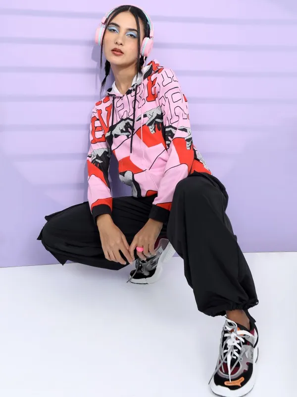  Tokyo Talkies Women Multi Printed Pullover Hood Sweatshirts