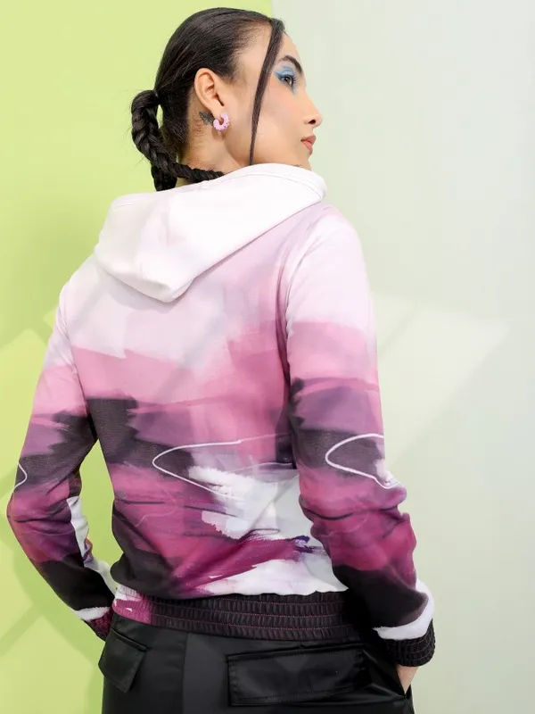  Tokyo Talkies Women Purple Printed Pullover Hood Sweatshirts