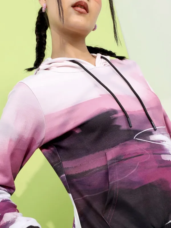  Tokyo Talkies Women Purple Printed Pullover Hood Sweatshirts