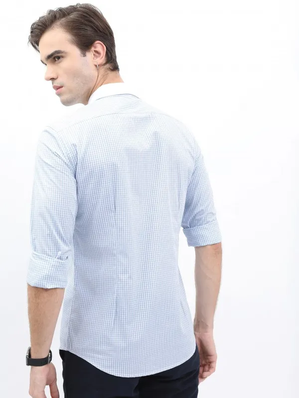 Highlander Men Blue Checked Slim Fit Casual Shirt