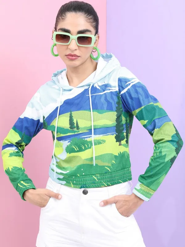  Tokyo Talkies Women Multi Printed Pullover Hood Sweatshirts