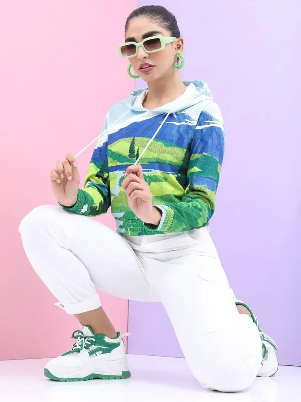  Tokyo Talkies Women Multi Printed Pullover Hood Sweatshirts