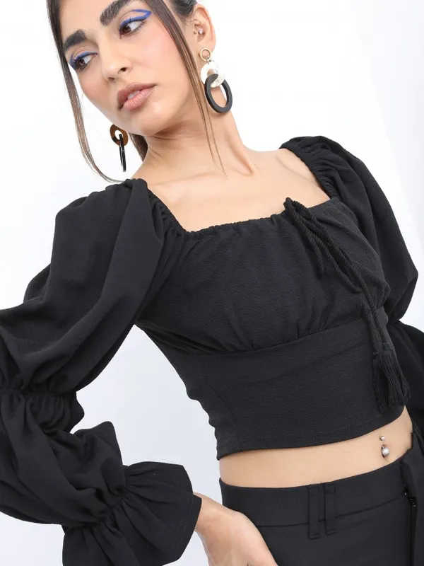  Ketch Women Black Solid Regular Tops