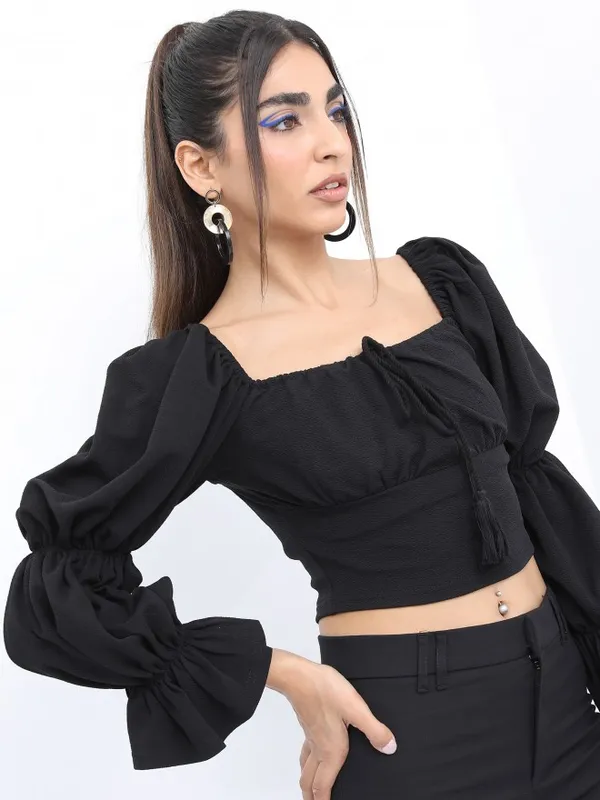  Ketch Women Black Solid Regular Tops
