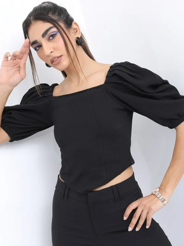  Ketch Women Black Solid Regular Tops
