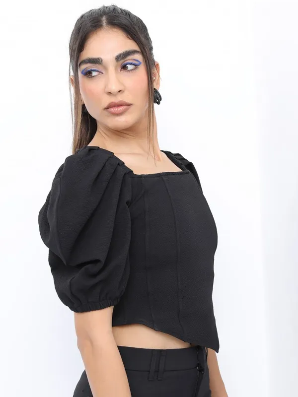  Ketch Women Black Solid Regular Tops