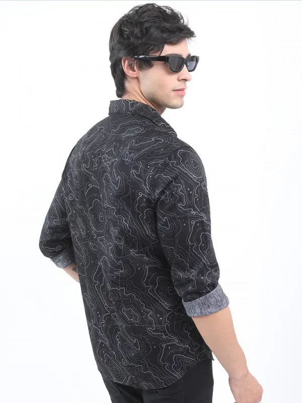  Ketch Men Black Printed Slim Fit Casual Shirts