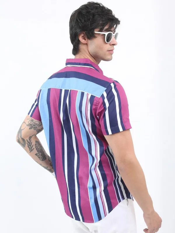  Ketch Men Pink Striped Slim Fit Casual Shirts