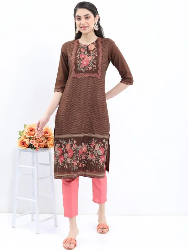  Ketch Women Brown Printed Straight Kurtas