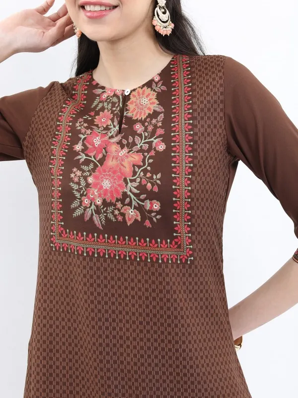  Ketch Women Brown Printed Straight Kurtas