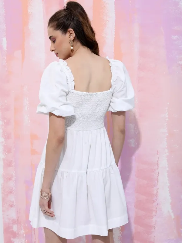  Tokyo Talkies Women White Solid Fit And Flare Dresses