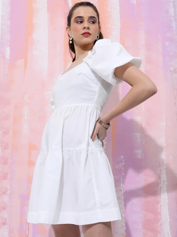  Tokyo Talkies Women White Solid Fit And Flare Dresses