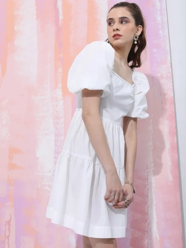  Tokyo Talkies Women White Solid Fit And Flare Dresses