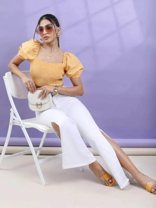  Tokyo Talkies Women Orange Solid Fitted Tops