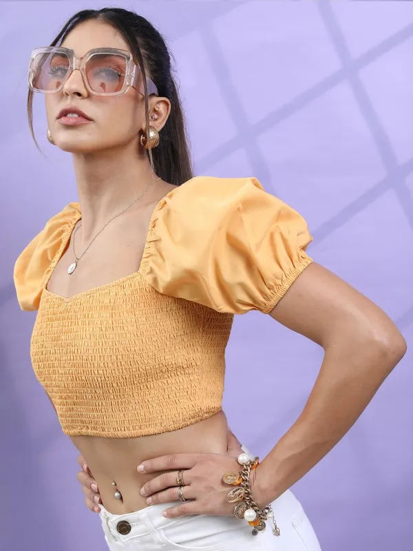  Tokyo Talkies Women Orange Solid Fitted Tops