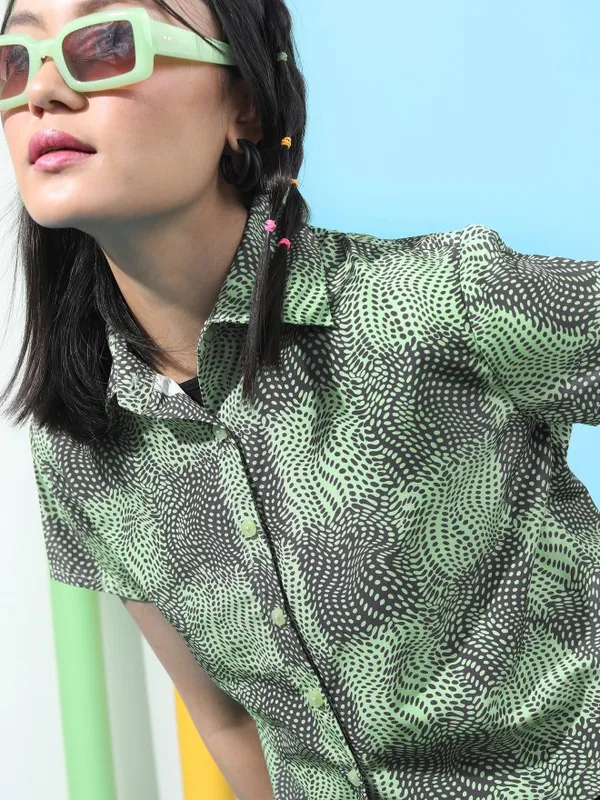 Tokyo Talkies Women Green Printed Casual Shirt