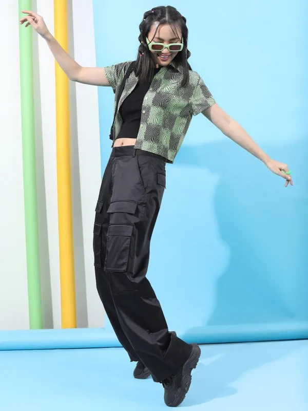 Tokyo Talkies Women Green Printed Casual Shirt