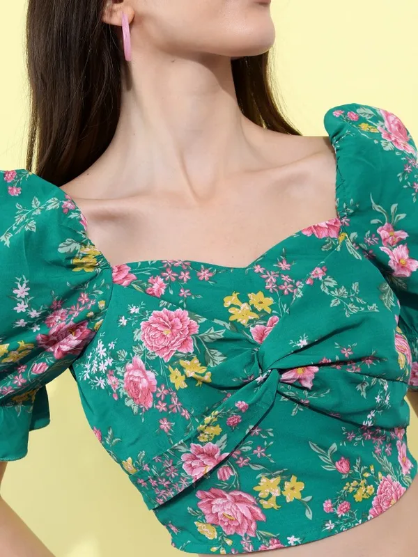  Tokyo Talkies Women Green Printed Blouson Tops