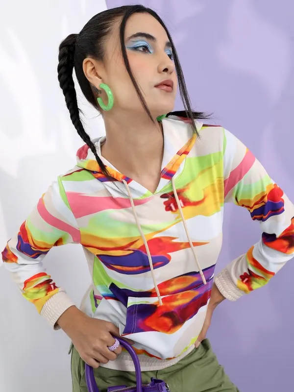  Tokyo Talkies Women Multi Printed Pullover Hood Sweatshirts