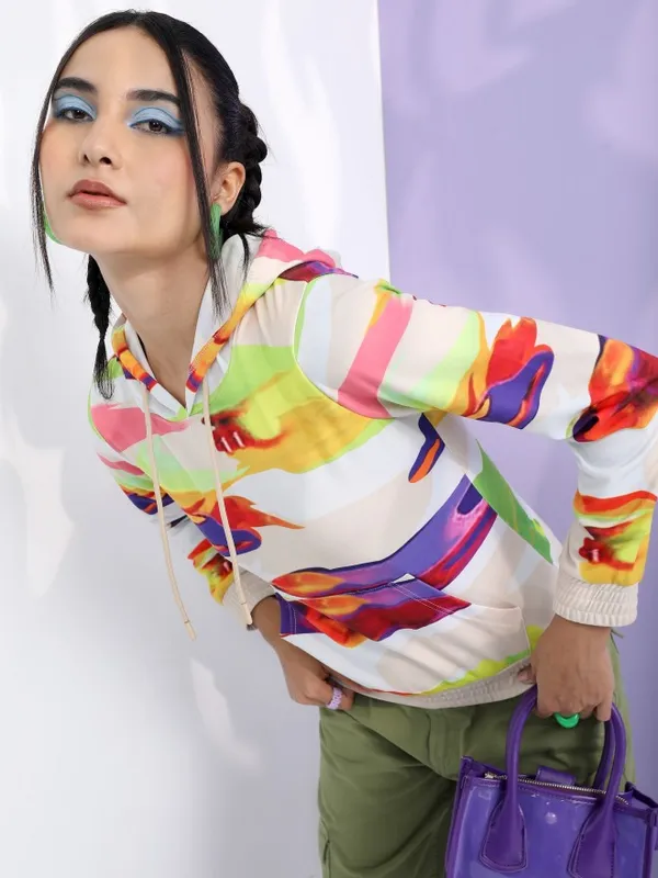  Tokyo Talkies Women Multi Printed Pullover Hood Sweatshirts