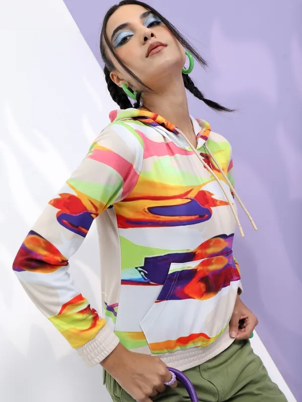  Tokyo Talkies Women Multi Printed Pullover Hood Sweatshirts