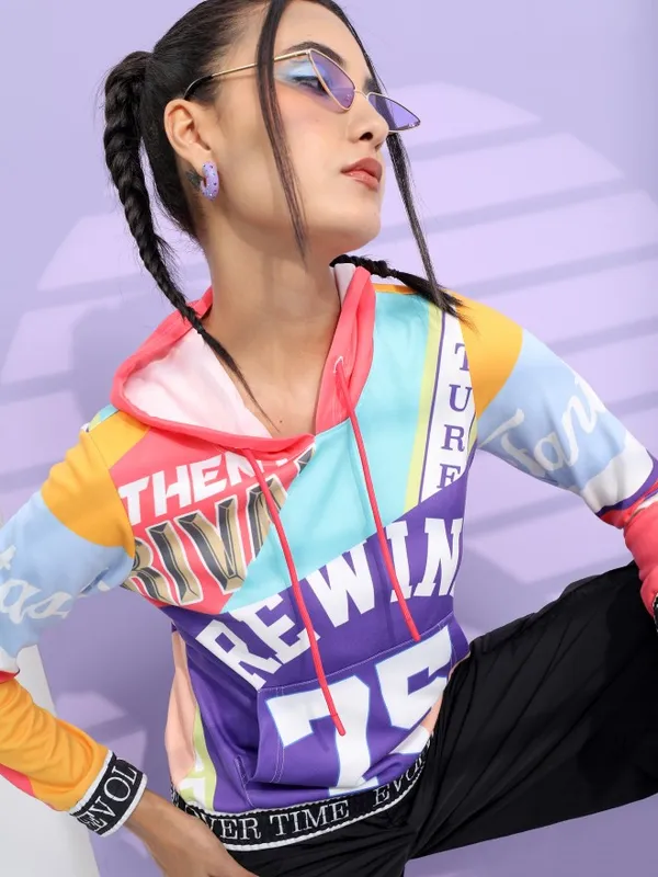  Tokyo Talkies Women Multi Printed Pullover Hood Sweatshirts