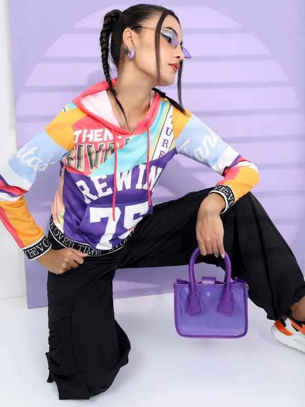  Tokyo Talkies Women Multi Printed Pullover Hood Sweatshirts