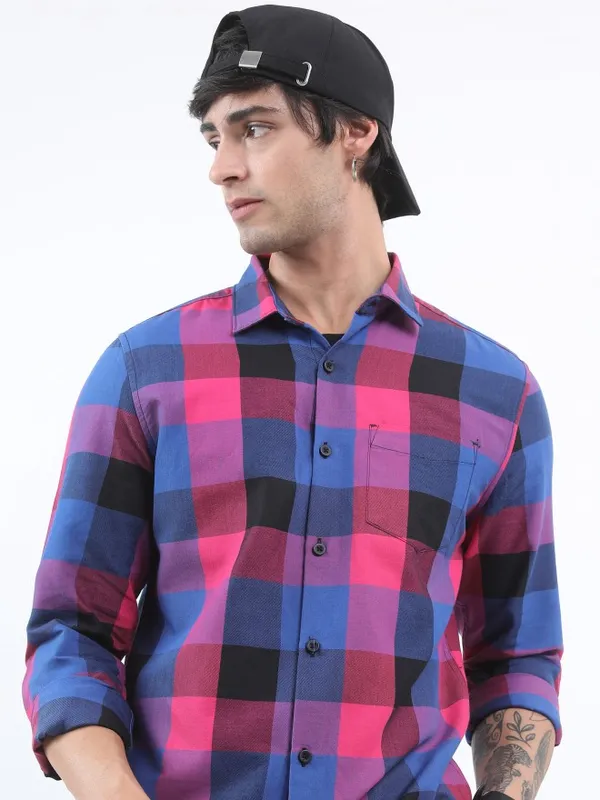  Ketch Men Pink Checked Slim Fit Casual Shirts