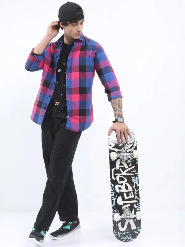  Ketch Men Pink Checked Slim Fit Casual Shirts