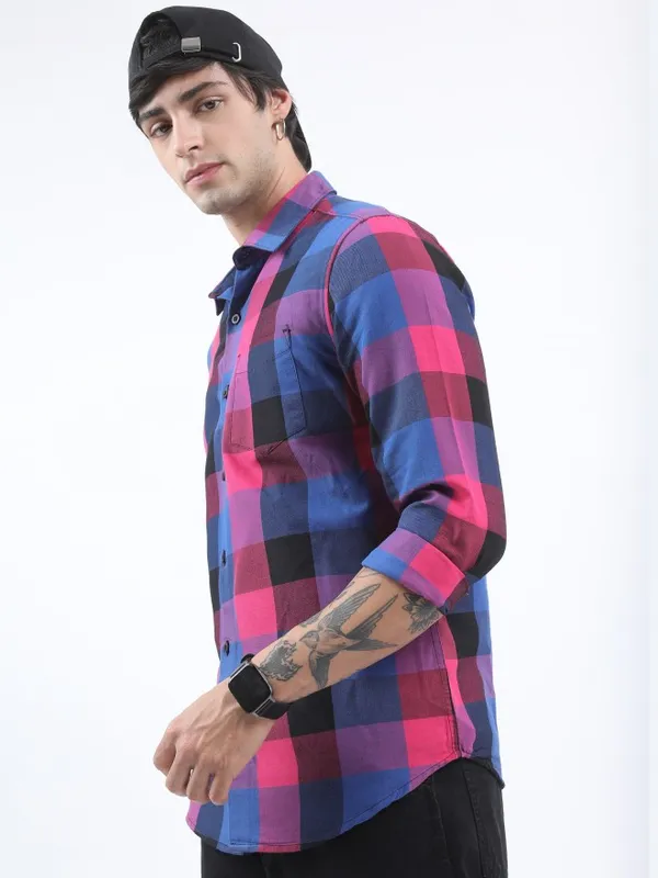  Ketch Men Pink Checked Slim Fit Casual Shirts