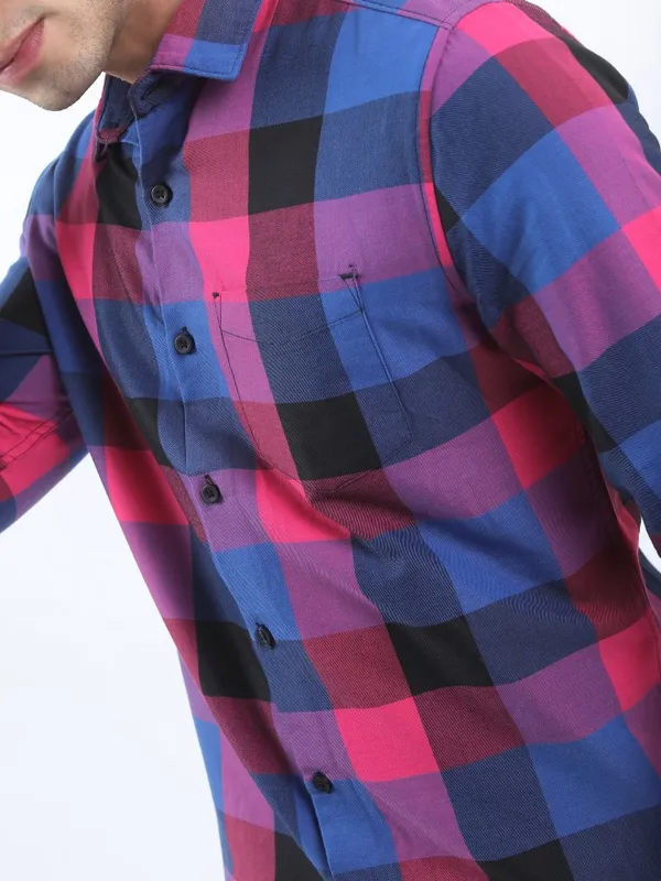  Ketch Men Pink Checked Slim Fit Casual Shirts