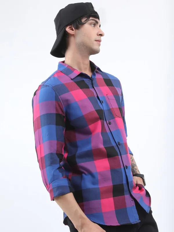  Ketch Men Pink Checked Slim Fit Casual Shirts