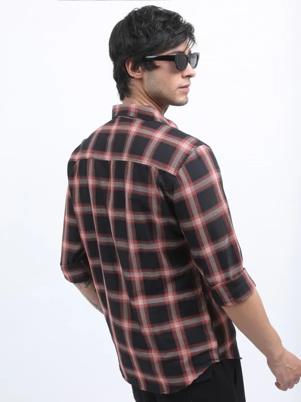  Ketch Men Black Checked Slim Fit Casual Shirts