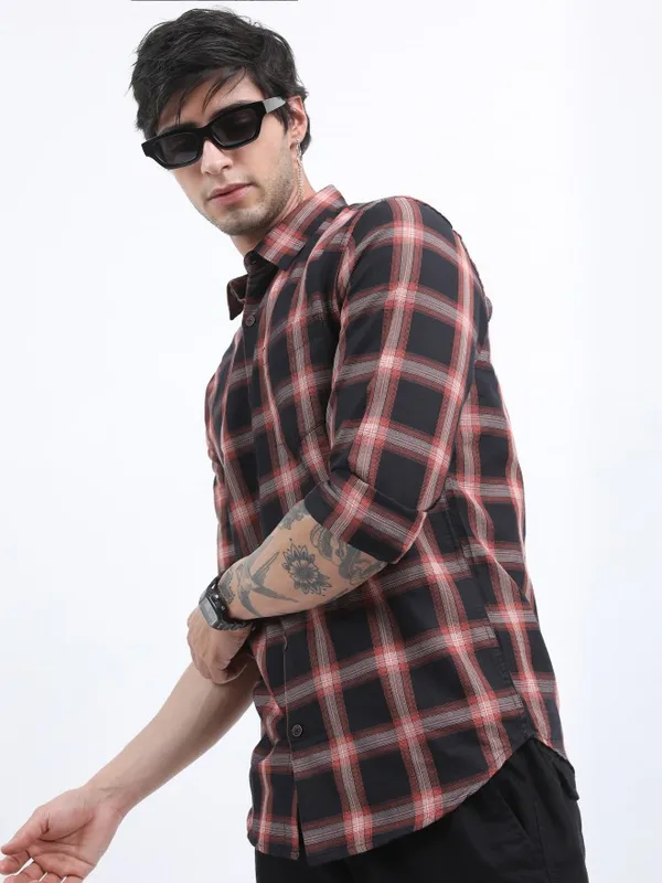  Ketch Men Black Checked Slim Fit Casual Shirts